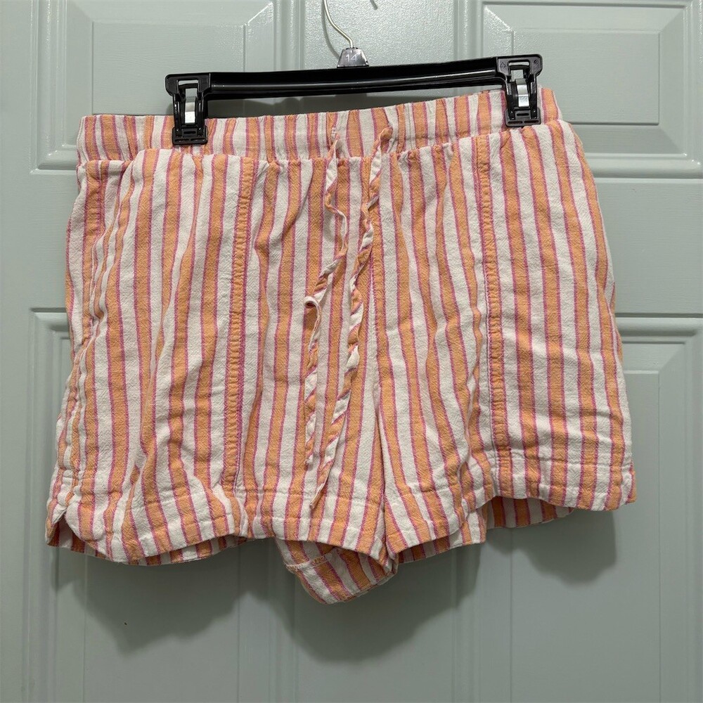 Universal Thread Womens Pull-On Shorts Size L Orange Pink Off-White Stripe